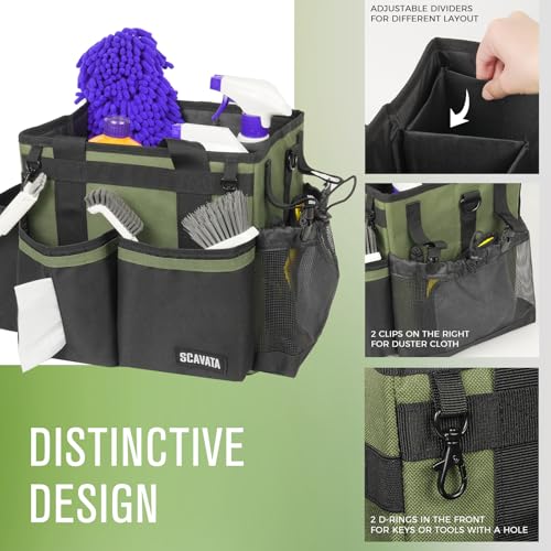 Compact Wearable Cleaning Caddy, Small Cleaning Caddy Supplies Organizer with Handle & Shoulder Straps for Housekeepers, Under Sink & Car Cleaning Tool Organizers Bag (Armygreen) - color: Armygreen