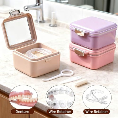 Denture Bath Case, Denture Soaking Container Denture Cup Soaking Holder Mouth Guard Denture Box Denture Baths Cleaning with Lid Retainer Case （Purple） - color: pruple