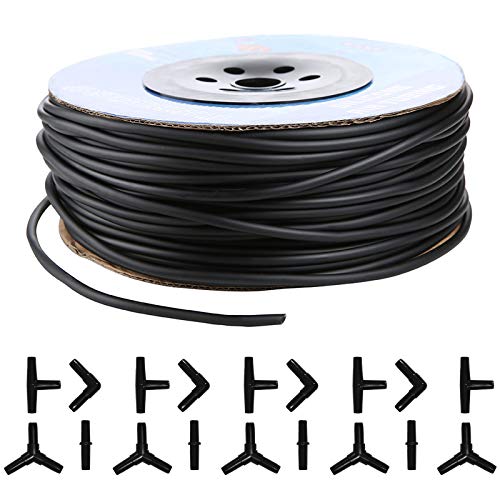 Aquarium 320 Feet Standard 3/16" Black Flexible Airline Tubing with Black Plastic Connectors for Fish Tank,Terrariums, and Hydroponics (320 Feet with connectors) - size: 320 Feet with connectors