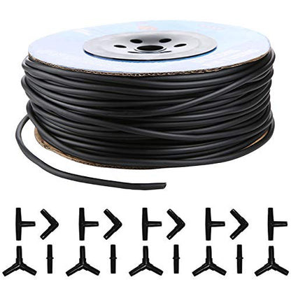 Aquarium 320 Feet Standard 3/16" Black Flexible Airline Tubing with Black Plastic Connectors for Fish Tank,Terrariums, and Hydroponics (320 Feet with connectors) - size: 320 Feet with connectors