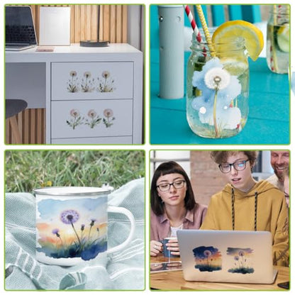 arricraft 10 Pcs Dandelion Theme Cup Printing UV Transfer Papers, 10 Styles Watercolor Scenery and Dandelions PVC DIY Heat Transfer Stickers for 16 OZ Glass Cups Crafts 9.5x4.3inch - style: Watercolor Dandelion Theme