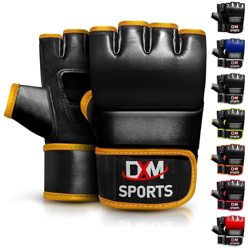 DXM SPORTS MMA Gloves for Men & Women, Martial Arts Bag Gloves, Kickboxing Gloves with Open Palms, Boxing Gloves for Punching Bag, Sparring, Muay Thai, MMA - color: Gold, size: Medium