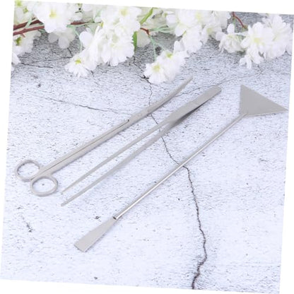 Mikikit 3pcs Aquarium Cleaning Tools Set Stainless Steel Scissors Tweezers Shovel for Fish Tank Maintenance Nonslip Handles for Easy Access Includes Storage Bag Silver