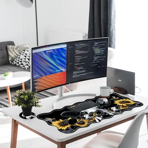 Large Gaming Mouse Pad, Keyboard Wrist Rest Pad & Wrist Support Mousepad Set, Stitched Edge, Extended, Non-Slip Base, Memory Foam Desk Mat for Office, Home,Cute Sunflower Cow - color: Cute Sunflower Cow