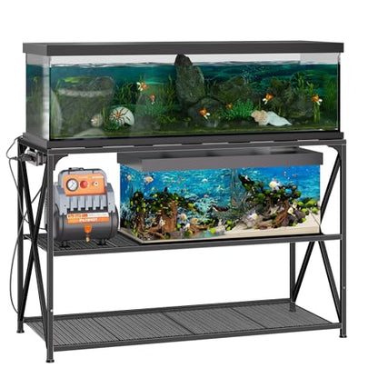 55-75 Gallon Fish Tank Stand, 49.2 x 19.7x 31.5 Inch,Industrial Aquarium Stand with Power Outlet and Switch, Turtle Tank, Reptile Terrariums and Breeder Tank Stand, Black - size: 55-75 Gallon