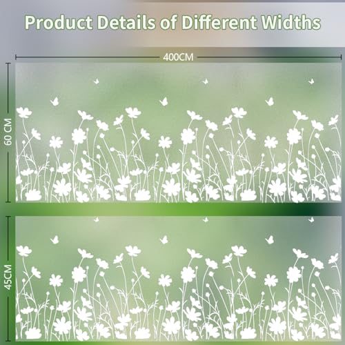 Bloss Window Privacy Film Pure White Flowers Pattern Glass Window Film,Sun Blocking Window Film,Day and Night Privacy Heat Blocking Non-Adhesive Window Tint for Home Office 17.5 x 157.5inches - color: Flower, size: 17.5" x 157.5"