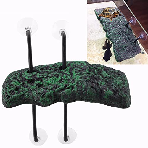 Turtle Climbing , Basking Automatic Floating Pier Terrapin Dock Reptile Ramp Terrarium Ornament with Suction Cup for Semi Aquatic Animals(L)