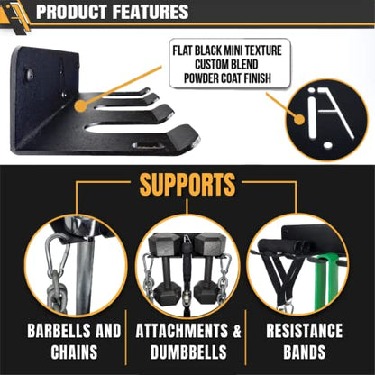 Mini Gym Storage Rack Wall Mount, 4-Hook Barbell and Band Holder, USA Made - style: OMEGA MINI RACK (10 INCH / 4 PRONG)