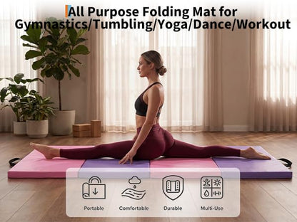 Garvee Gymnastics Mat, 6.2Ft 2-Inch Thick 4-Fold | Exercise Floor Mat for Home Gym, Portable Yoga Mat for Pilates, Aerobics, Martial Arts & Training - size: 6x2Ftx2"