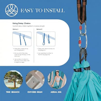 Aerial Yoga Hammock Swing, 4.5 Yards, Aerial Silks with Hardware - color: White, size: 4.5 yards