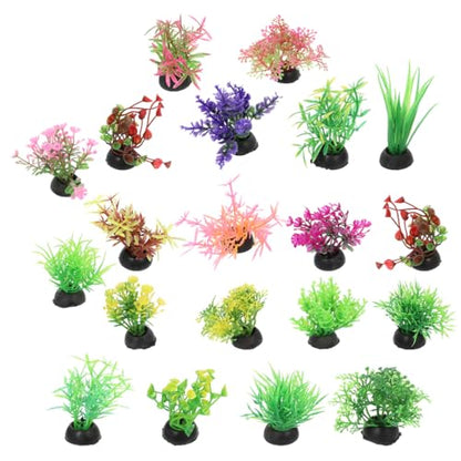 Garneck 20 Pcs Small Aquarium Plants Set: Artificial Mini Fish Tank Plants Decorations Plastic Water Grass Decor for Betta Goldfish Turtle Tank Bowl, Home Office