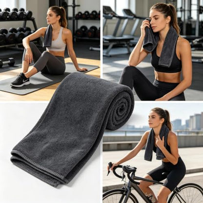 1 Pack Super Soft Microfiber Gym Towel - Absorbent Sports Sweat Towel for Fitness & Workout (Grey)
