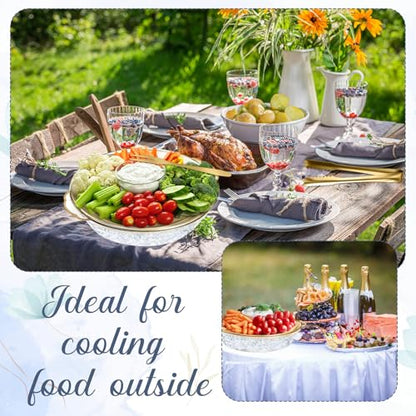 4 Sets 11.8" Chilled Serving Tray for Parties Round Iced Platter with Ice Underneath Stainless Steel Clip Fruit Fork Shrimp Cocktail Serving Dish for Oysters Crawfish Fruits (Gold) - color: Gold