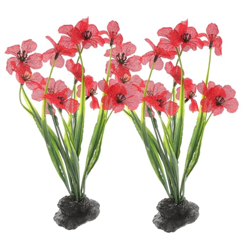 Toyvian Artificial Aquarium Plants, 2pcs Small Purple Crimson Fake Water Grass Plastic Decor Fish Tank Ornaments for Desktop Betta Fish Accessories