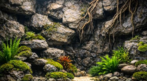 3D Rock Plant PVC Fish Tank Backgroun 30x18 Inches Aquarium Terrarium Background Bearded Dragon Dreptile Gecko Tank Decoration with Tapes - color: Rocks, size: 30'x18"/75x45cm