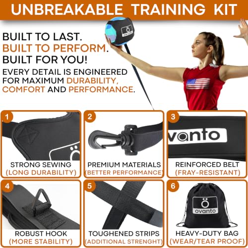 OVANTO Volleyball Training Equipment Kit | Adjustable Practice Hitting Rebounder, Ultra-Stretch Neoprene, Exclusive Elastic Cords, Premium Content - color: ‎VT Pro + Spike MAX