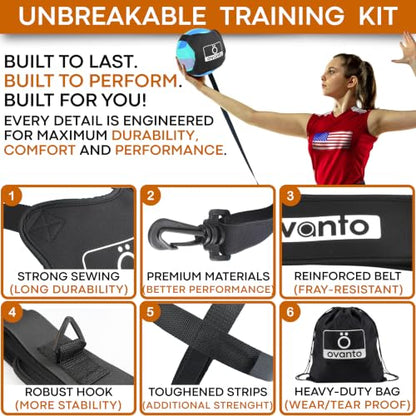OVANTO Volleyball Training Equipment Kit | Adjustable Practice Hitting Rebounder, Ultra-Stretch Neoprene, Exclusive Elastic Cords, Premium Content - color: ‎VT Pro + Spike MAX