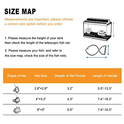 Aquarium Net with Extendable Stainless Steel Long Handle, Fine Mesh for Fish Tank