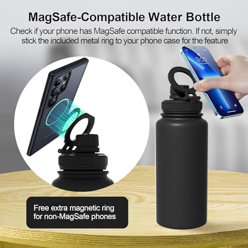 32oz Insulated Tumbler with Magnetic Phone Holder, Gym Water Bottle | Leak Proof Lid, 24hr Cold & 12hr Hot, Non-Slip Base | Travel Mug, Reusable & Eco-Friendly (black, 32, ounces) - color: Black