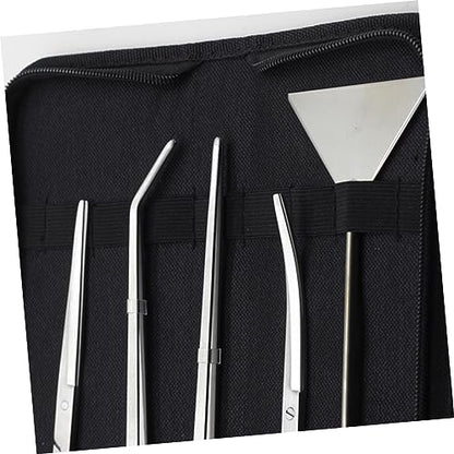 balacoo 5pcs Stainless Steel Aquarium Maintenance Tool Includes Scissors Tweezers Sand Scraper for Aquascaping for Freshwater Plants Comes with Canvas Storage Bag