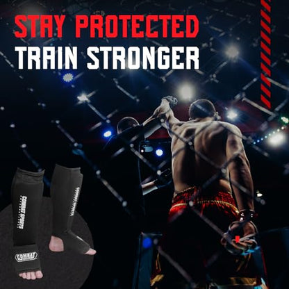 Combat Sports Elastic Cloth Shin & Instep Padded Guards - color: Black, size: Large