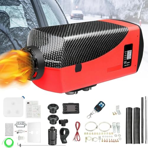 5KW Diesel Air Heater, 12V 5000W Diesel Parking Heater with LCD Display, Muffler Thermostat Remote Control, 10L Water Tank, Diesel Air Heater for Cars, Boats, Trucks (Red)