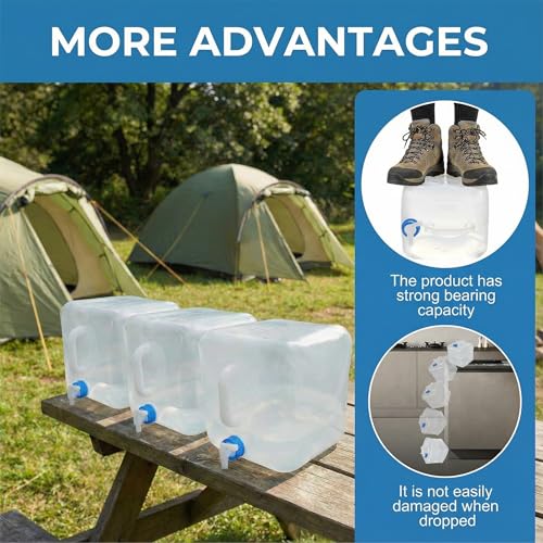 3-Pack 5.3 Gallon (20L) Collapsible Water Containers with Spigot - BPA-Free PE Water Jug - Leak-Proof Water Storage Bag for Camping, Hiking & Emergency Backup - Portable, Foldable