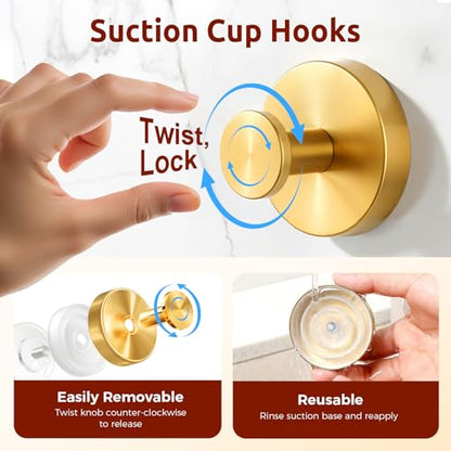 4 Packs Suction Cup Hooks for Shower, Heavy-Duty Wreath Hangers for Front Door, No Drill Glass Door Shower Suction Hooks No Damage for Walls Bathroom Kitchen Window Mirror Tile Towel Coat Robe Loofah