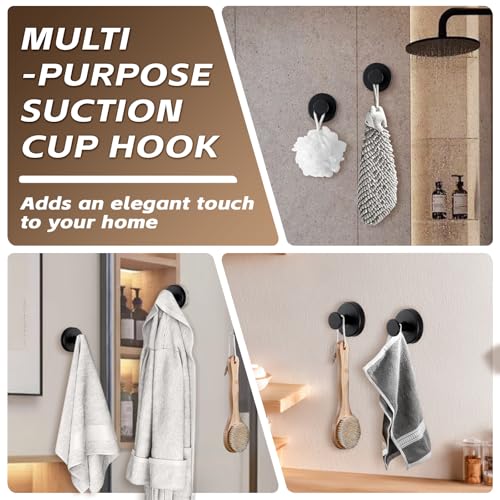 Suction Cup Hooks for Shower,Stainless Steel Towel Hooks No Drill - color: Matte Black