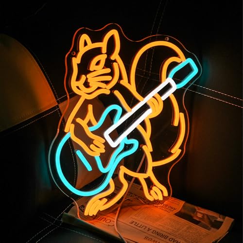 Squirrel Guitar Neon Sign for Wall Decor Beer Bar Guitar Neon Light, USB Powered Orange Squirrel Music Led Light Sign for Bar Live Music,Man Cave,Home, Party,Office, Bedroom - style: Squirrel Guitar