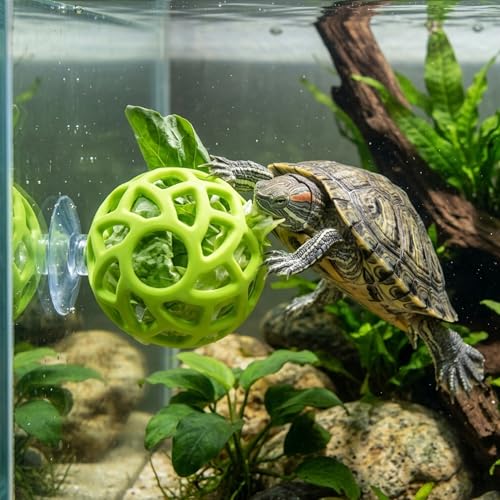 Turtle Feeding Ball with Suction Cup, Silicone Foraging Toy, Interactive Turtle Tank Feeder for Veggies and Treats, Betta Hammock Shrimp Shelter and Aquarium Decors for Small Aquarium Pets