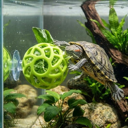 Turtle Feeding Ball with Suction Cup, Silicone Foraging Toy, Interactive Turtle Tank Feeder for Veggies and Treats, Betta Hammock Shrimp Shelter and Aquarium Decors for Small Aquarium Pets