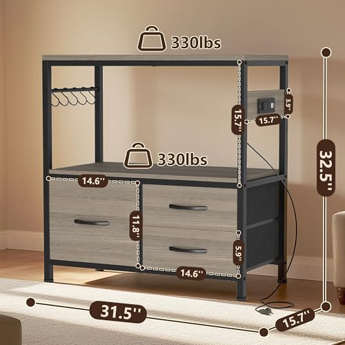 Heybly 20-29 Gallon Fish Tank Stand, Aquarium Stand with Drawer, Power Outlet, Heavy Duty Metal Frame, for Fish Tank, Turtle & Reptile Terrarium, 31.5" x 15.7" Top, 330lbs, Rustic Gray HAS001SG
