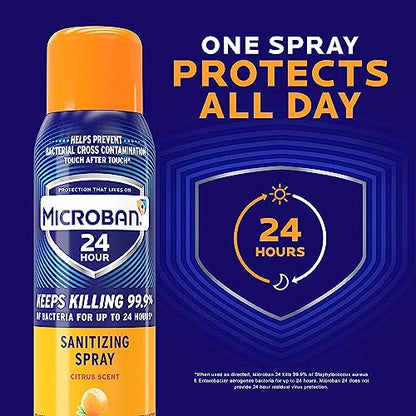 MICROBAN Disinfectant Spray, 24 Hour Sanitizing and Antibacterial Sanitizing Spray, Citrus Scent, 2 Count (15oz Each) (Packaging May Vary)
