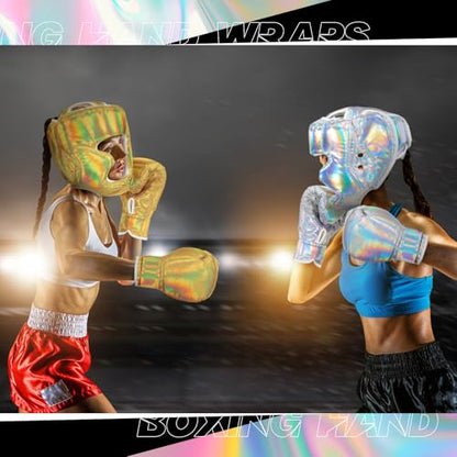 Kanayu 14 Pcs Boxing Gloves and Headgear Set for Beginners Youth 16 Ounce Boxing Gloves Headgear Helmet Hand Wraps Mouth Guards Equipment for Beginners Training Equipment Gifts - color: Holographic Color