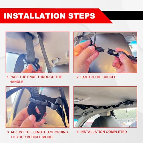 Clothesline - 8 Fixed Loops + 2 Carabiner Loops, Nylon Material, Adjustable Buckle for Roof Rack Universal Fit for Pickup Trucks, Full-Size SUVs & Off-Road Vehicles