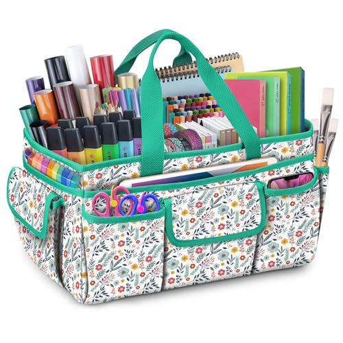 FINPAC Craft Storage Tote Bag with Multiple Pockets, Scrapbooking Carrying Case Storage Caddy with Handle for Sewing, Art, Desktop, Baby Care Supplies (Spring Bloom) - color: Spring Bloom