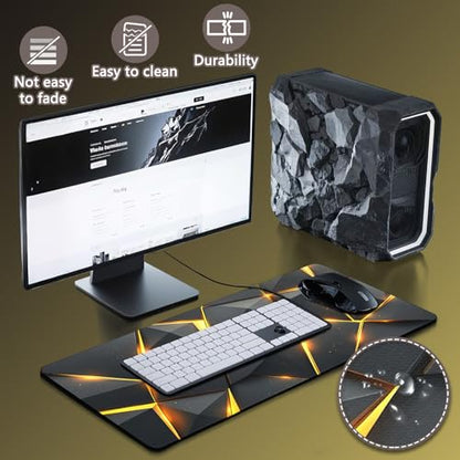 Gaming Mouse Pad - (31.5"×11.8") Honeycomb Large Mouse Pads for Desk - Desk Mat for Keyboard and Mouse with Non-Slip Base, Desks Pad Matfor Game/Office & Home (Black Gold) - color: Black Gold