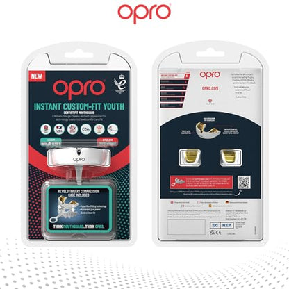 OPRO Instant Custom-Fit Mouthguard – Dentist Level Gum Shield Adult and Kids – OPRO Mouth Guard Boxing and MMA, Self-Fit Gum Shield Rugby – Maximum Protection with Dental Warranty (White/Gold) - color: White/Gold, size: Youth (Under 10)