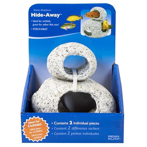 Penn-Plax Deco-Replicas Granite Aquarium Ornament & Hideaway 2 Piece Set – Realistic Stone Appearance – Safe for Freshwater and Saltwater Tanks – Small & Medium (RR1074) - size: Small & Medium