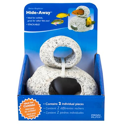Penn-Plax Deco-Replicas Granite Aquarium Ornament & Hideaway 2 Piece Set – Realistic Stone Appearance – Safe for Freshwater and Saltwater Tanks – Small & Medium (RR1074) - size: Small & Medium