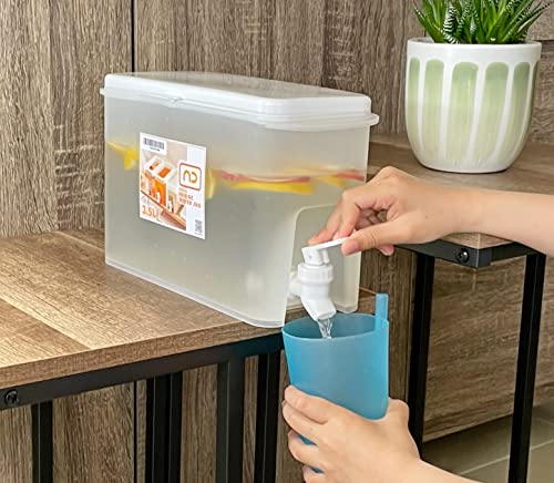 NDBOX Slim Fridge Jug 0.92Gal or 3.5L with Faucet for Water, Iced Tea, Fruit Juice, Softdrinks, Milk, Beverages Dispenser - Hot or Cold Drinks for Parties - Spacesaver Container (White Jug 1pc)