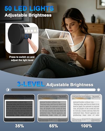 Neck Magnifying Glass with Light Hands Free,10X Large Lighted Magnifying Glass with 3 Modes,Full Book Page Magnifiers Flexible Gooseneck Magnifier for Close Work Reading Sewing Senior with Aging Eyes