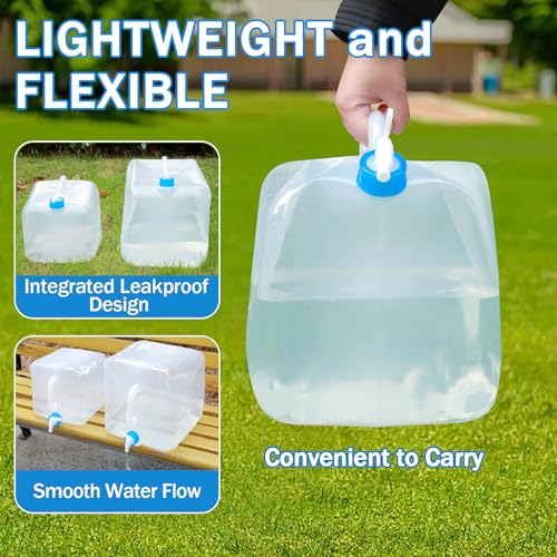 [2 Pack] 5.3 Gallon /20L Collapsible Water Container with Spigot & Handle, BPA Free Foldable Water Storage Cube, Portable Water Jug for Camping, Hiking, Emergency & Survival Kits - size: 5.3Gal