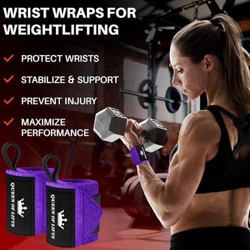 Elastic Cotton Weightlifting Wrist Wraps with Thumb Loops, 1 Pair - color: Purple, style: 18" – Queen of Lifts
