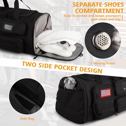 Expandable Gym Bag for Men,Tactical Large 3-in-1 Travel Duffle Backpack Bag - color: Black
