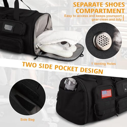 Expandable Gym Bag for Men,Tactical Large 3-in-1 Travel Duffle Backpack Bag - color: Black