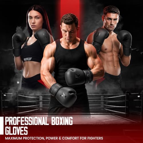 Kruzak Matte Black Boxing Gloves and Pads, Boxing Gloves Training Set for Kickboxing and Muay Thai MMA Training - Boxing Kit for Adults with Punching Pads for Martial Arts and Karate - size: 12 oz