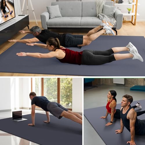 GymCope Large Exercise Mat for Home Workouts, 12x6/10x6/9x6/8x6/7x5/6x4 ft - color: 7'*5'Dark Grey