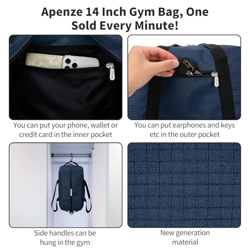 Apenze Small Gym Bag 14 inch Duffel Bag - color: Navy Blue